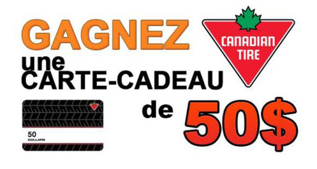 Carte cadeau de 50$ de chez Canadian Tire