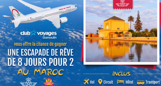Escapade de rêve de 8 jours pour 2 au Maroc. Valeur de 5000$.