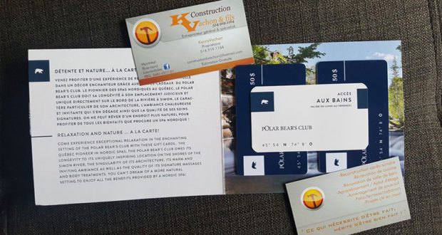 2 cartes cadeaux de 50$ chacune + Carte d'accès au bains