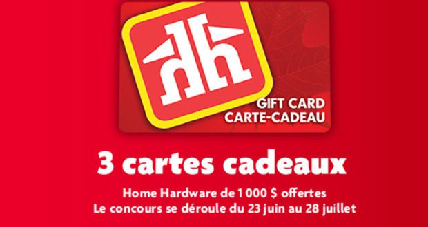 Trois Cartes cadeaux de 1000$ chez Home Hardware