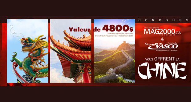 Voyage de 4800$ pour deux en Chine