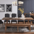 Table en bois, 6 chaises et une banquette