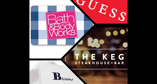 4 Cartes cadeaux : Guess - Browns - The keg steak house - Bath & body