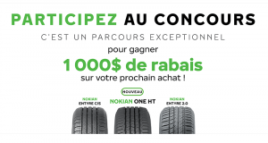 1000$ pour l'achat de pneus Nokian Tyres (3 gagnants)