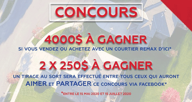 2 x 250$ en argent offert par RE/MAX D'ICI