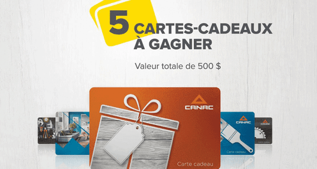 5 cartes-cadeaux Canac de 100 $ chacune