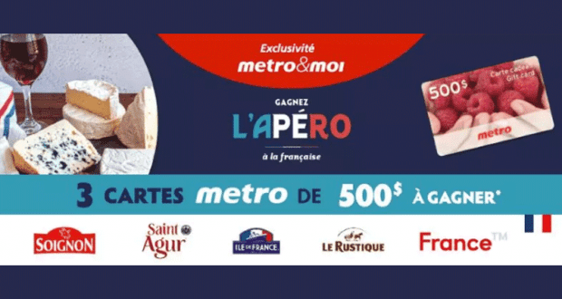 3 cartes-cadeaux Metro de 500$ chacune