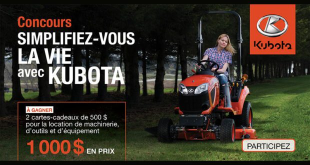 Gagnez 1000 $ en cartes-cadeaux Kubota