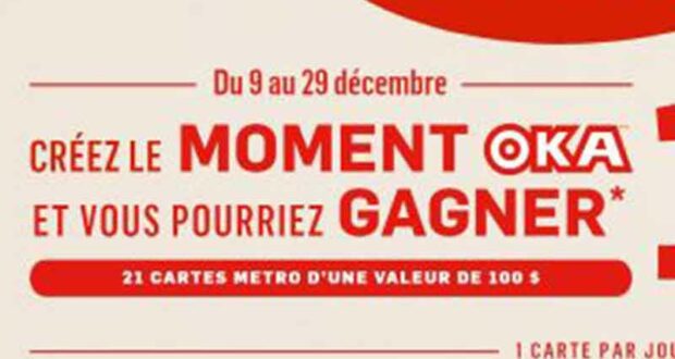 Gagnez 21 cartes Métro de 100 $ chacune