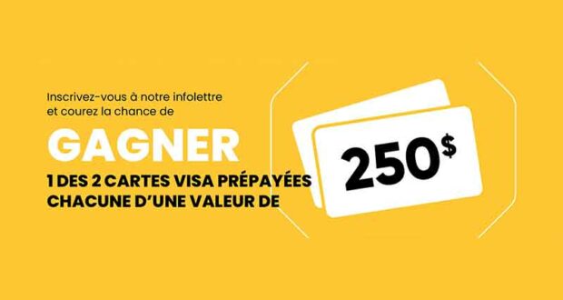 Gagnez 2 cartes prépayées VISA de 250 $