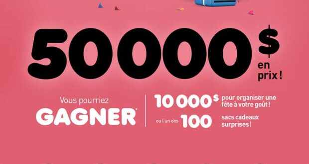 Gagnez 10 000 $ en argent ou 100 sacs cadeaux surprise