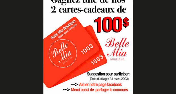 Gagnez 2 cartes-cadeaux Belle Mia de 100 $