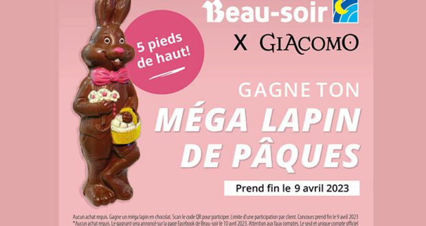 Un méga lapin de Pâques de 5 pieds de haut à gagner