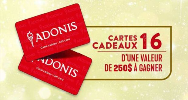 Gagnez 16 Cartes Cadeaux Adonis de 250 $