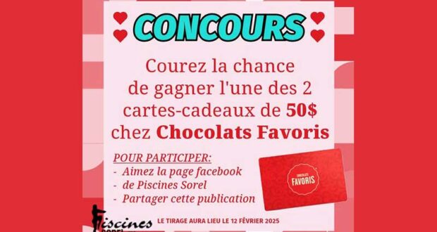 Gagnez 2 cartes cadeaux de 50$ de chez chocolat favoris