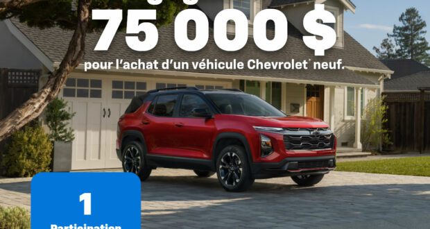 Concours Chevrolet - Gagnez 75 000 $ pour l'achat d'un véhicule