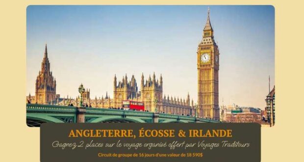 Concours Voyages Traditours - Gagnez un voyage organisé pour deux au cœur du Royaume réuni